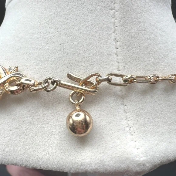 Vintage Faux Pearl Rhinestone Necklace Gold Tone Infinity Link Choker Elegant - Picture 3 of 8